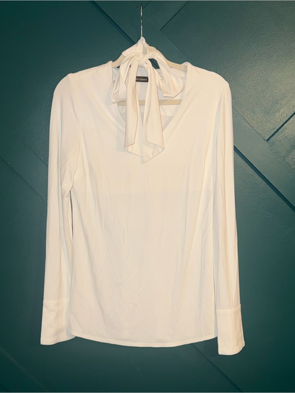 Iris Setlakwe White Tie-Neck Long Sleeve Corporate Chic Quiet Luxury Blouse